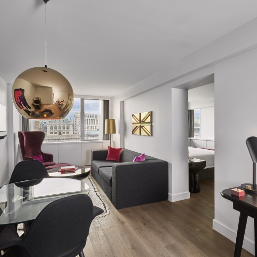 Our Riverview Loft Suites offer a spacious en-suite bedroom and separate living area with an incredible view over London, the ideal base to explore the city and entertain guests