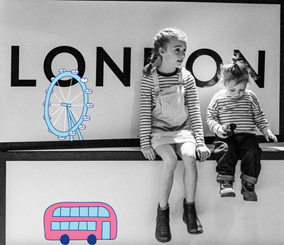 Family adventure image of children in London-themed décor at Sea Containers London, showcasing a family-friendly stay.